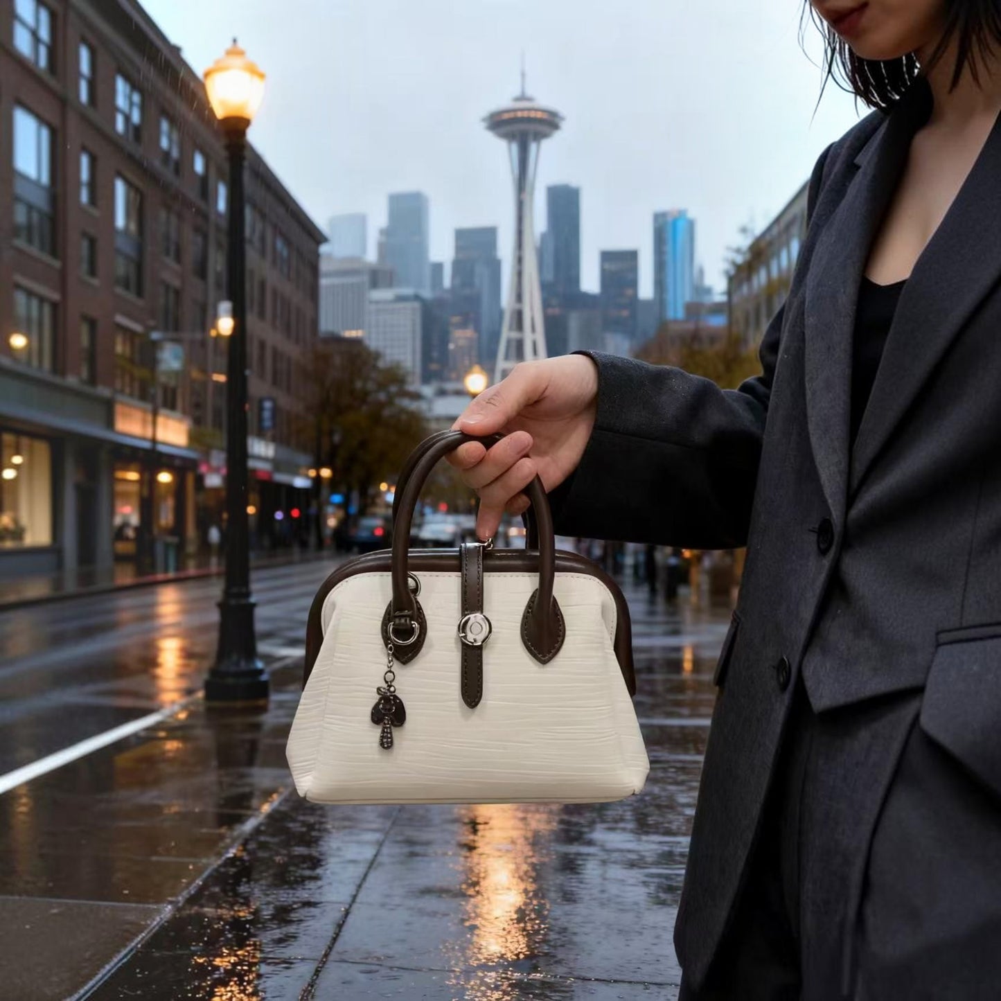 The Audrey Bag, Vegan Leather Structured Top Handle Bag by Miravio
