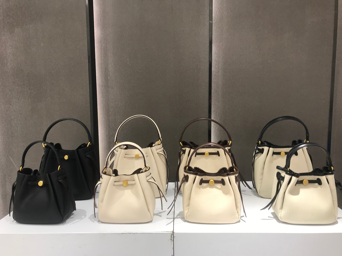 The Luna Bag, Structured Vegan Leather Bucket Bag Top Handle Crossbody by Miravio