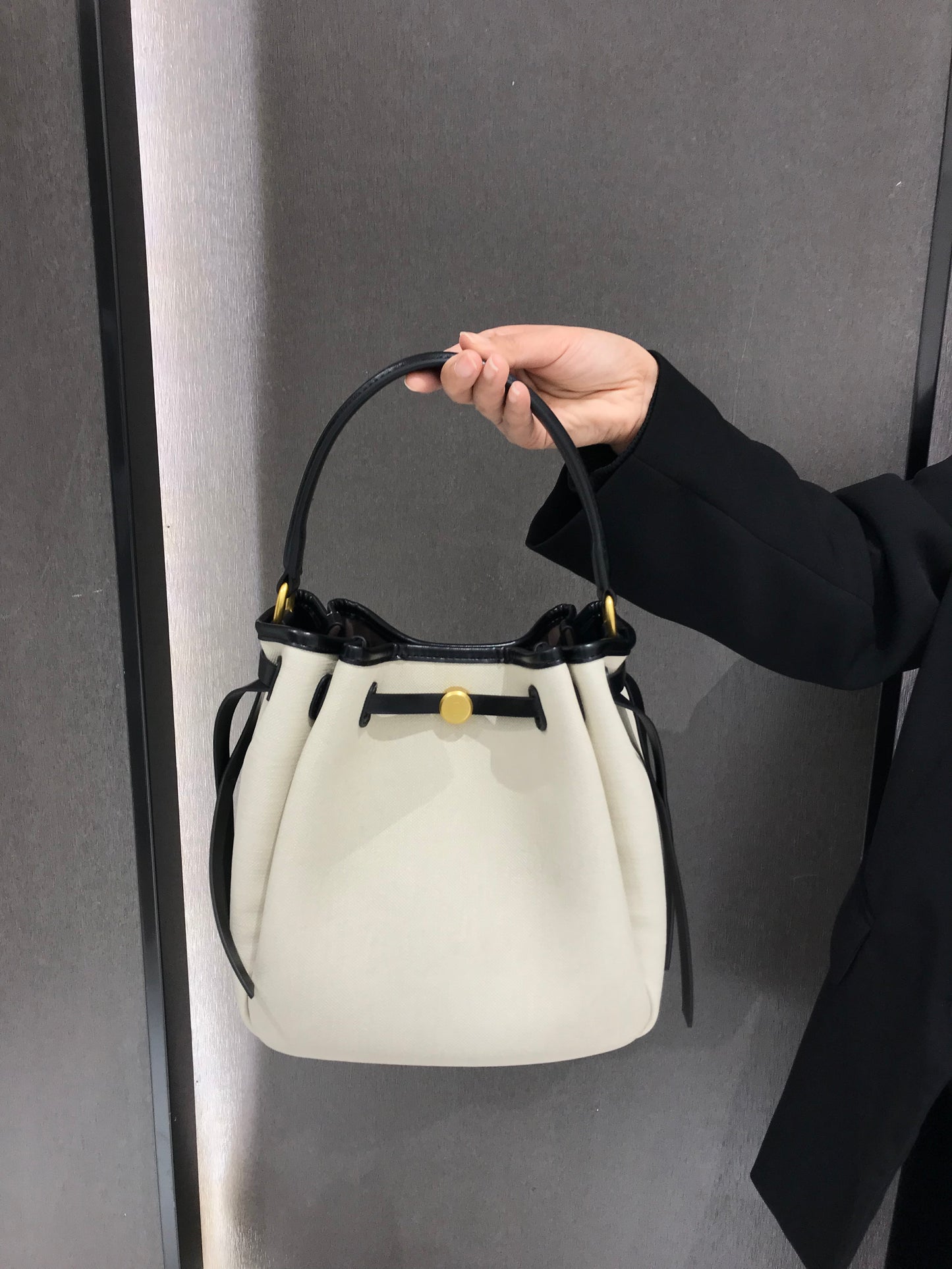 The Luna Bag, Structured Vegan Leather Bucket Bag Top Handle Crossbody by Miravio