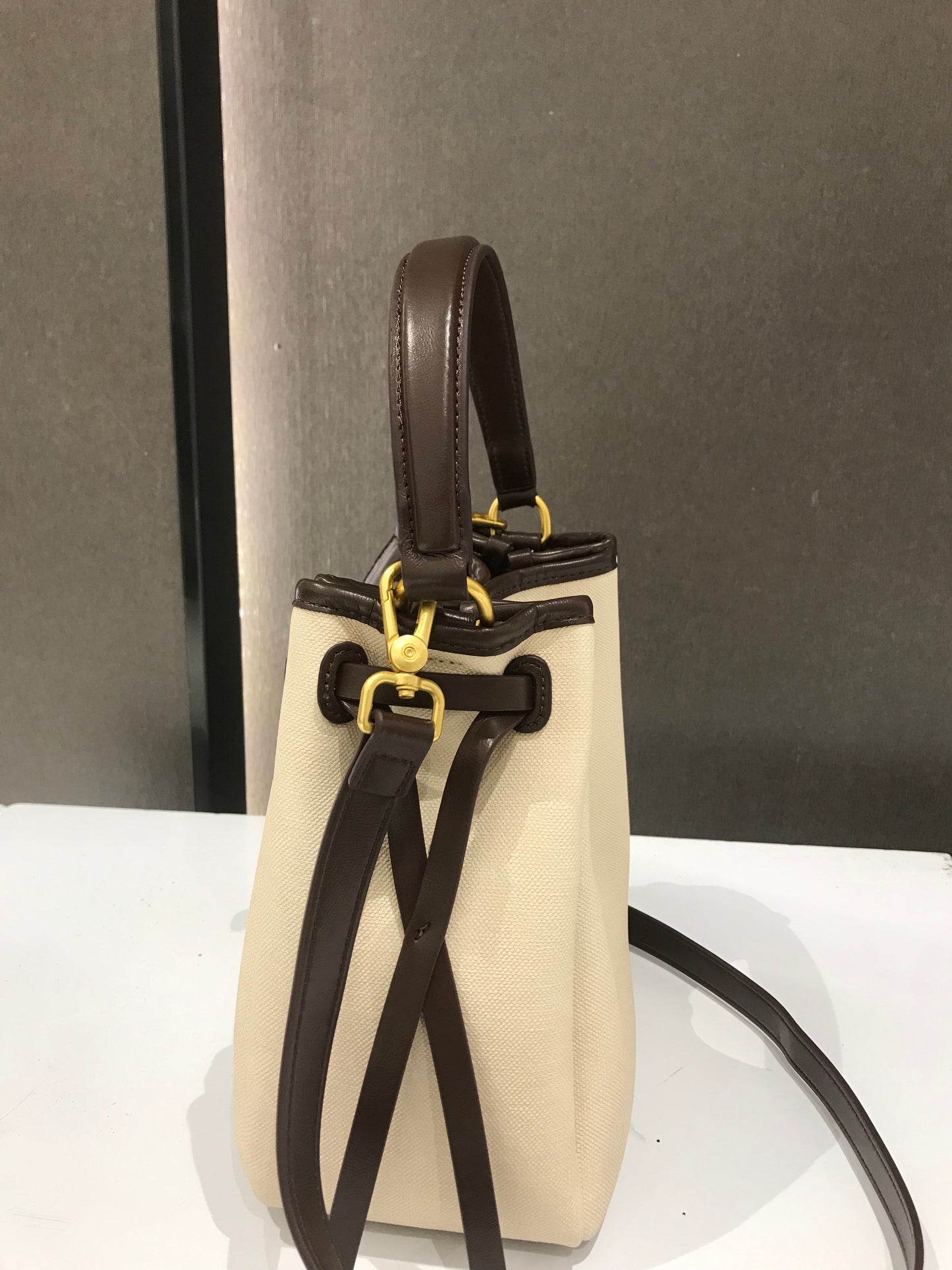 The Luna Bag, Structured Vegan Leather Bucket Bag Top Handle Crossbody by Miravio