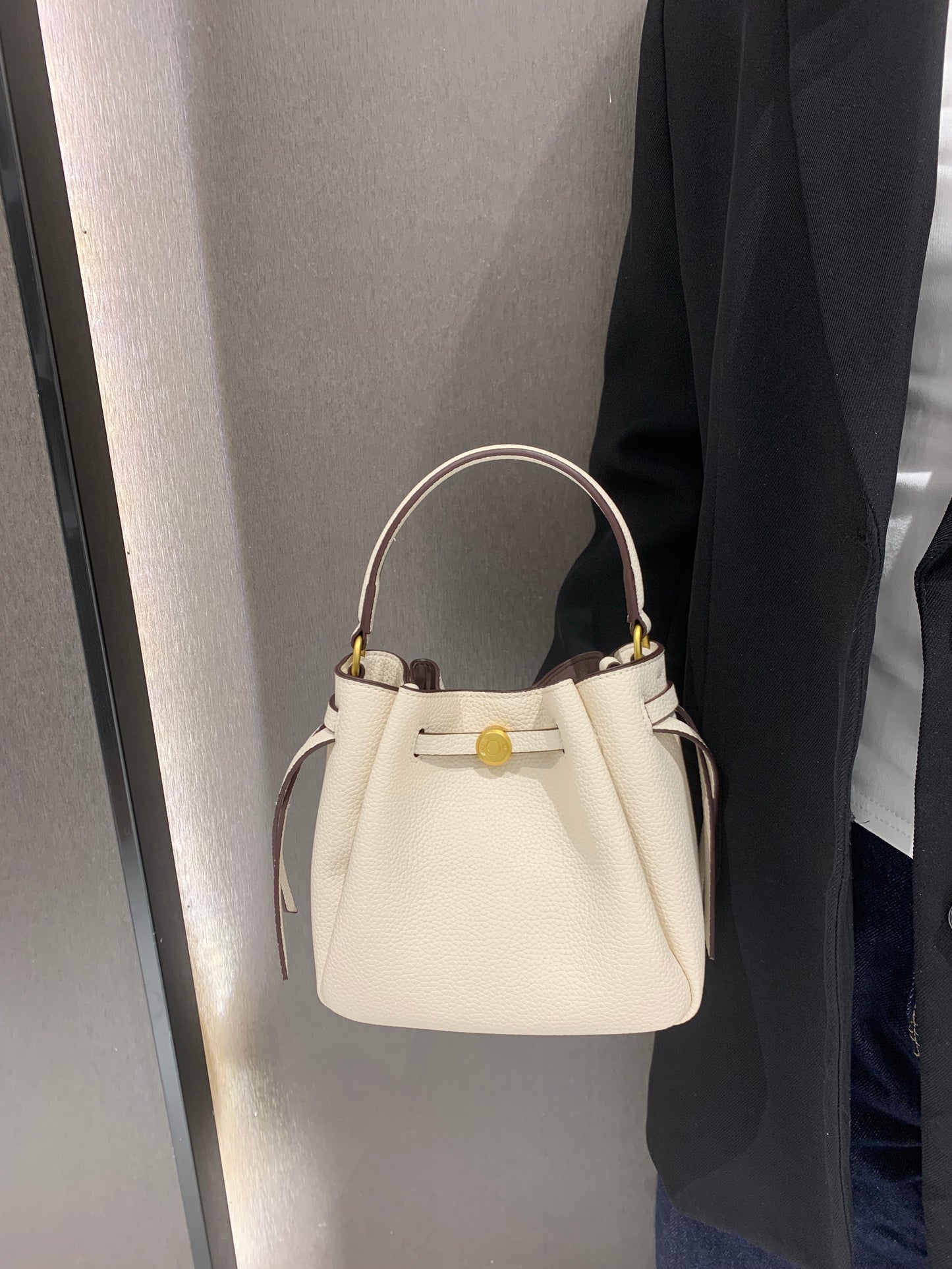 The Luna Bag, Structured Vegan Leather Bucket Bag Top Handle Crossbody by Miravio