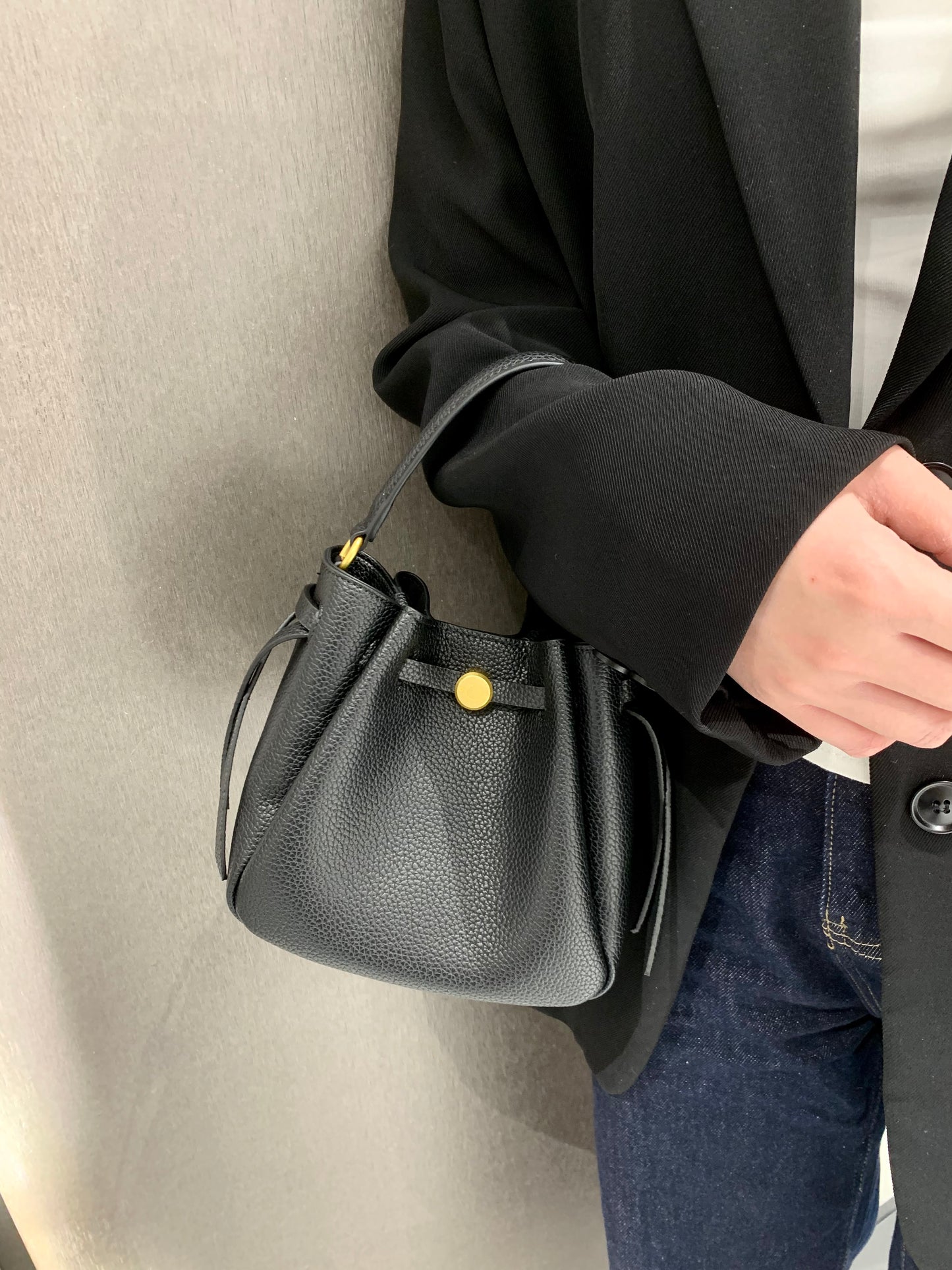 The Luna Bag, Structured Vegan Leather Bucket Bag Top Handle Crossbody by Miravio
