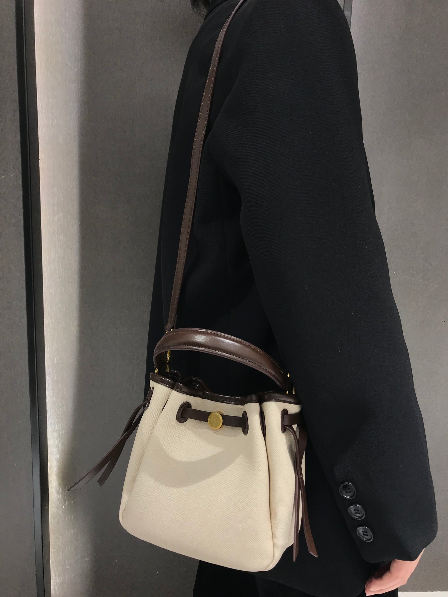 The Luna Bag, Structured Vegan Leather Bucket Bag Top Handle Crossbody by Miravio