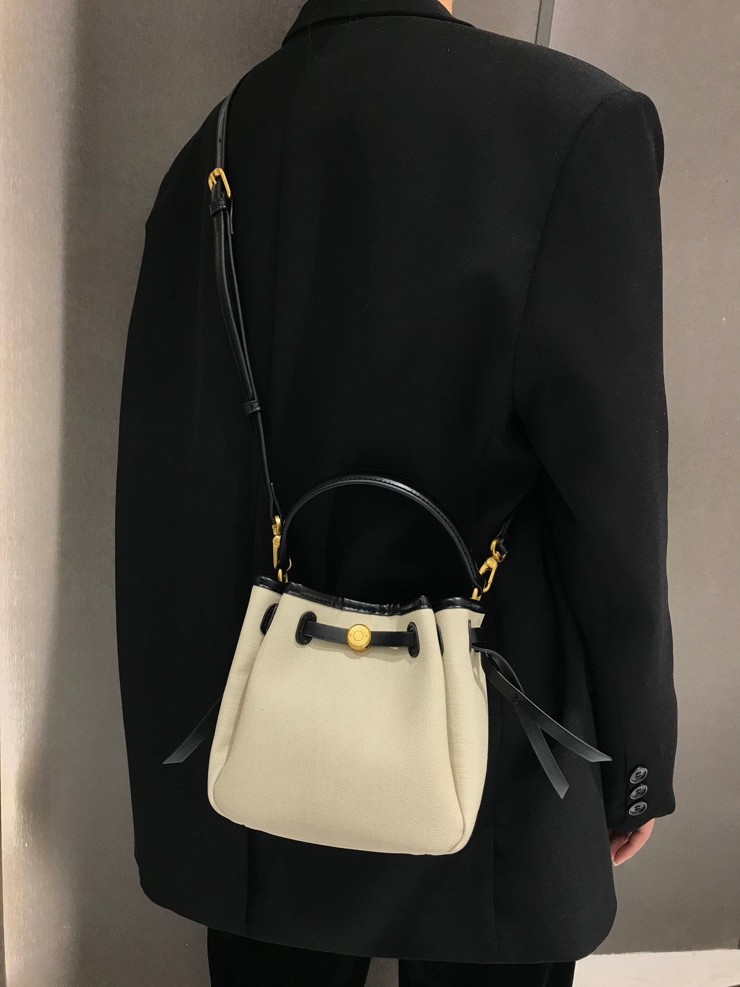 The Luna Bag, Structured Vegan Leather Bucket Bag Top Handle Crossbody by Miravio