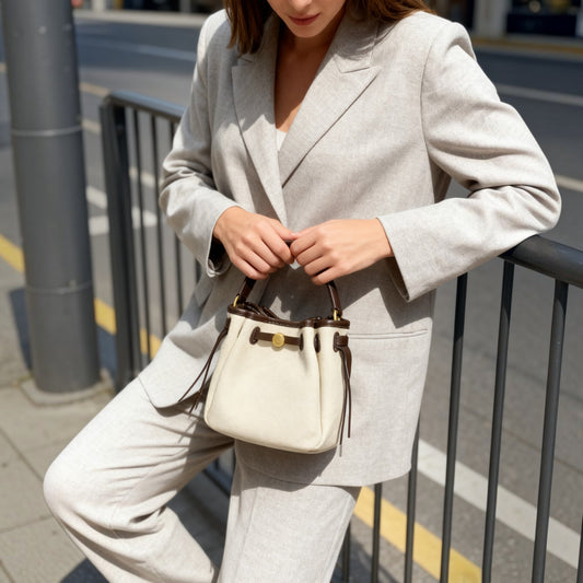 The Luna Bag, Structured Vegan Leather Bucket Bag Top Handle Crossbody by Miravio